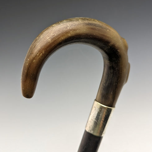 1927 年英國復古男式手杖純銀裝飾弧形牛角手柄 92 厘米